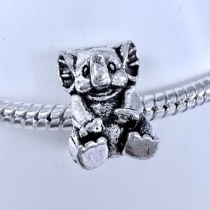 Silver Elephant Bead Charm Fits European Snake Chain Bracelets